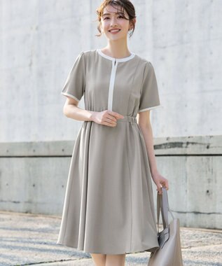 Tiaclasse L 配色フレアワンピース ベージュ