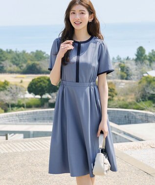 Tiaclasse L 配色フレアワンピース ブルー