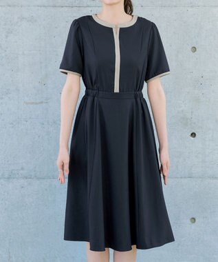 Tiaclasse L 配色フレアワンピース ネイビー