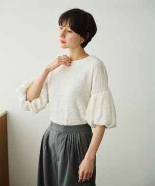 #Newans 【金子綾さんインスタライブご紹介アイテム】【洗える/セットアップ可能】ふくれジャガード パフスリーブブラウス ホワイト