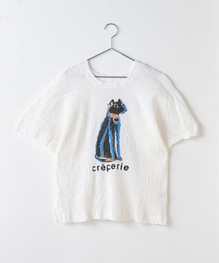 crêprie tsumori chisato creperie HAND PRINT T-SHIRT CAT クレプリ エジプトキャットプリント ドルマンTシャツ WHITE