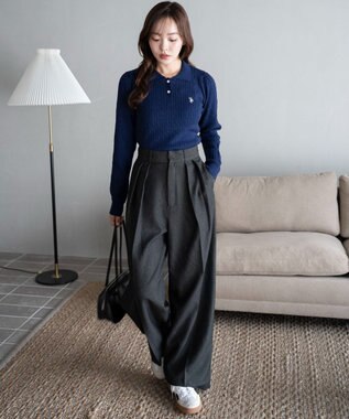 WEGO 【WEB限定/25年秋冬新作】別注USPOLOケーブルニットポロ ネイビー