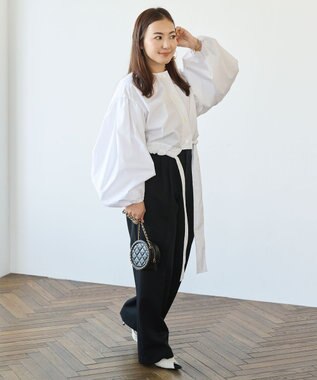 #Newans ウエストリボンショートブラウス ホワイト