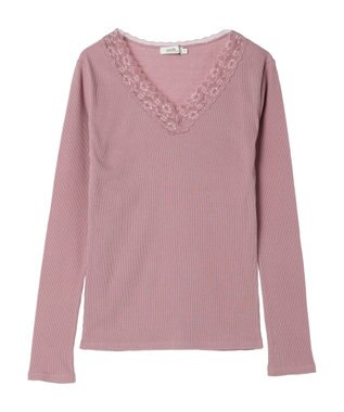 earth music&ecology レースＶネックテレコインナー Pink Beige