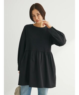 Green Parks リブドッキングカットソーボリュームチュニック Black