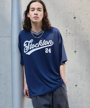 WEGO 【ユニセックス着用ITEM/2点セットネックレス付き/MLサイズ展開】アクセ付きラインリブメッシュプルオーバー ネイビー