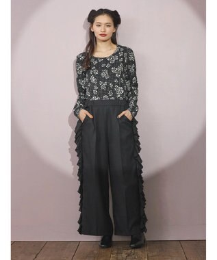 Green Parks ■ＥＳＣＡＲ　サイドラッフルストレートパンツ Black