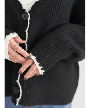 earth music&ecology スカラップニットカーディガン Black