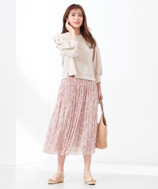 ANY SIS 【2SET】タックスリーブ トップス × フラワープリント スカート ピンク系