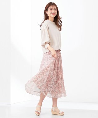 ANY SIS L 【2SET】タックスリーブ トップス × フラワープリント スカート ピンク系