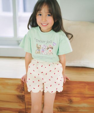 ANY KIDS 【綿100%】ドロップショルダー アニマルプリントTシャツ ミント×イヌ