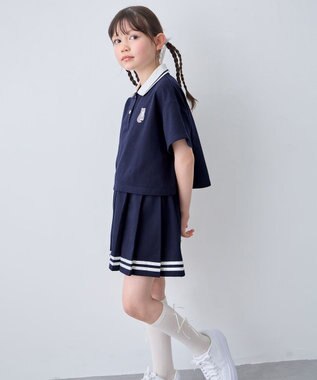 ANY KIDS 【洗濯機可能/吸汗速乾】ドライタッチ ショート丈ポロシャツ ネイビー