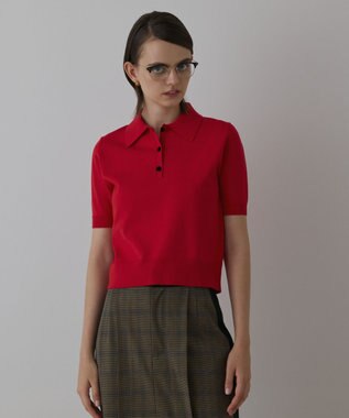 GRACE CONTINENTAL バイカラーポロニットトップ レッド