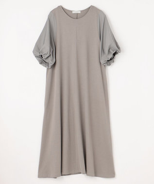 ANY 異素材コンビ ボリュームスリーブワンピース グレー