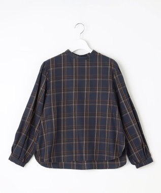 J.PRESS LADIES 【洗える】綿セルロースクリアチェック ボリューム袖 ブラウス ネイビー系3