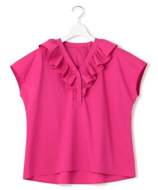 23区 L 【一部店舗限定/洗える】ハイカウントウェザーストレッチ フリル ブラウス マゼンダ