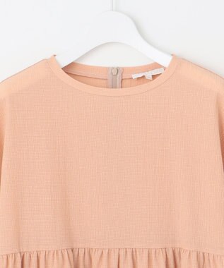 自由区 【洗える】リネンサッカーコンビペプラム カットソー ローズ