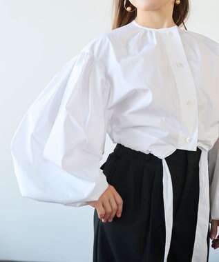 #Newans ウエストリボンショートブラウス ホワイト