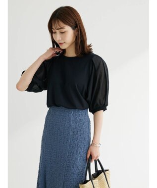 Green Parks 袖シアードッキング５分袖カットプルオーバー Black