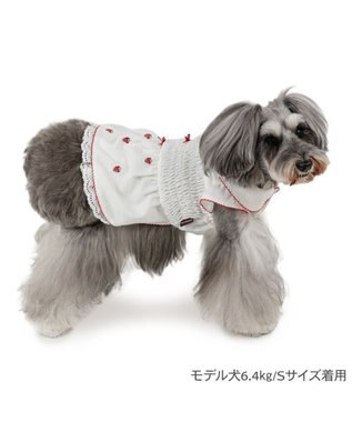 PET PARADISE ペットパラダイス スモッキング ワンピース 《いちご刺繍》 小型犬 ホワイト×レッド