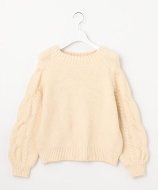 Feroux 【洗える】パールスリーブ ケーブルニット アイボリー系