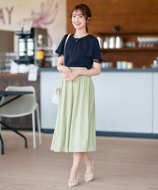 Tiaclasse 【洗える】袖レースレイヤードブラウス ネイビー