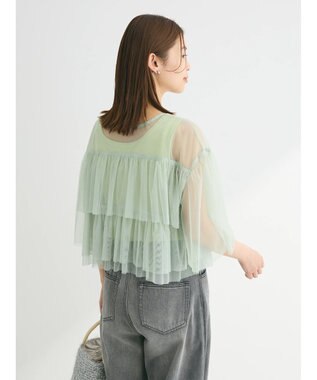 Green Parks ・ＳＵＧＡＲ　ＳＰＯＯＮ　チュールティアードブラウス Mint Green