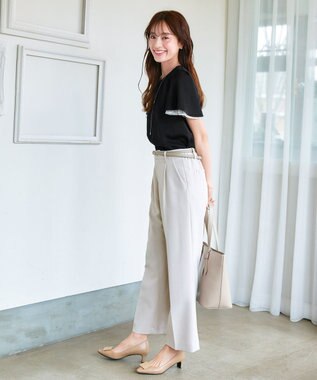 Tiaclasse 【洗える】袖レースレイヤードブラウス ブラック×オフ