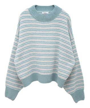 earth music&ecology マルチボーダーベロアモールプルオーバー Mint