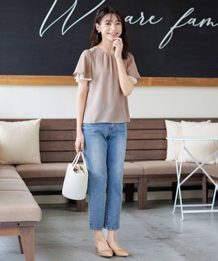 Tiaclasse 【洗える】袖レースレイヤードブラウス ベージュ