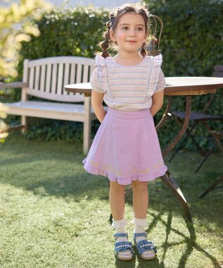 ANY KIDS オン・オフショルダー ボーダー Tシャツ ラベンダー系