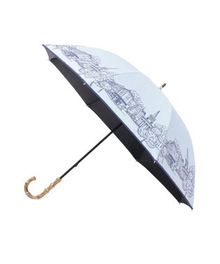 MOONBAT 【遮光100%】SOLFEGE MODE  晴雨兼用 長傘 日傘 街並プリント サックスブルー