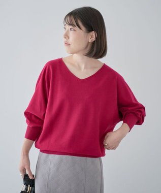 Green Parks 洗える　Ｖネックドルマンニットプルオーバー Rose