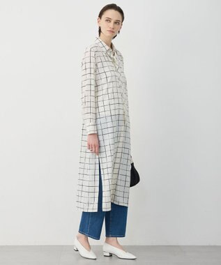 ICB L 【30th ANNIVERSARY】 ウィンドウペンプリント シャツワンピース アイボリー×ブラック