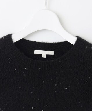 自由区 【アンサンブル対応・洗える】スパンコールプルオーバー ニット ブラック
