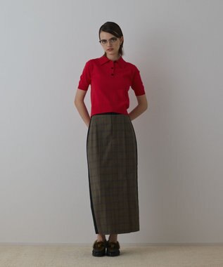 GRACE CONTINENTAL バイカラーポロニットトップ レッド