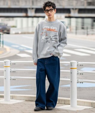 WEGO スプレーグラフィックニットプルオーバー グレー