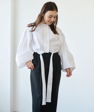 #Newans ウエストリボンショートブラウス ホワイト