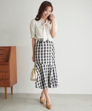 Feroux 【洗える】チェックマーメイド スカート ブラック系2