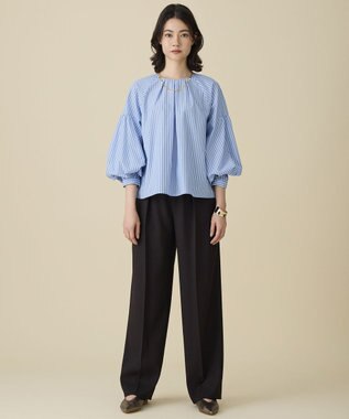 自由区 L ボリュームスリーブ ブラウス サックスストライプ