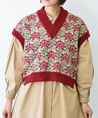 muuc 〈うっとり柔らか上質な極細繊維〉〈前身頃は希少なモヘアとシルク×後ろ身頃はウール100%〉フラワージャカード ベスト