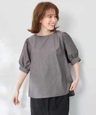 ANY 【抗菌防臭/速乾/手洗い可】エニィファンクション パフスリーブブラウス ブラックストライプ