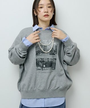 Green Parks オーバーサイズロゴ裏毛プルオーバー Gray Mixture