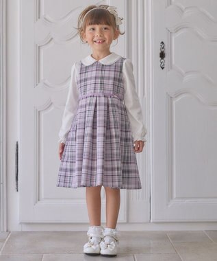 ANY KIDS チェック ジャンパースカート ピンクベージュ