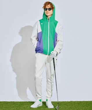 PW CIRCULUS 【撥水加工/ストレッチ】【MEN】カラーブロッキング ブルゾン  ゴルフ ピーコックグリーン系