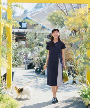 Tiaclasse 【UVケア・接触冷感】”あまラク” アシメプリーツカットソーワンピース ネイビー