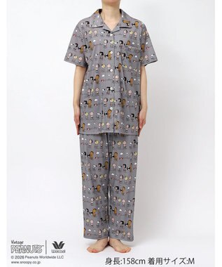 WACOAL PEANUTS パジャマ 5分袖 半袖 8分丈 綿100%(本体) スヌーピー レディース FDT167 /ワコール グレー