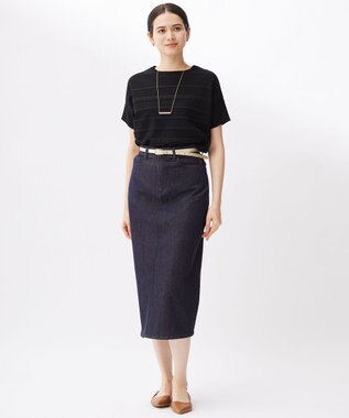 自由区 S 【接触冷感・UVカット・洗える】クレープストレッチボーダー ニット ブラック