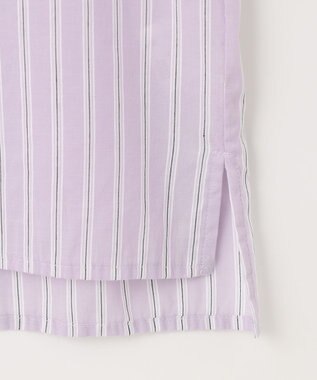 J.PRESS LADIES 【洗える】綿キュプラコードストライプ キーネック ブラウス ふじ色系1