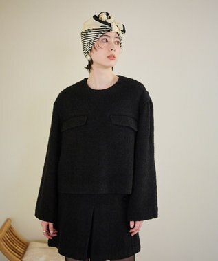 #Newans 【セットアップ可能】ワイドスリーブツイードプルオーバー ブラック